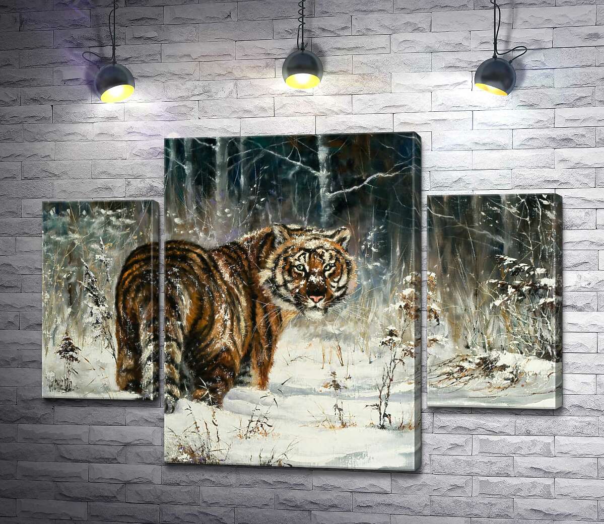 

Модульная картина ArtPoster Амурский тигр стоит на заснеженной лужайке 80x59 см Модуль №7