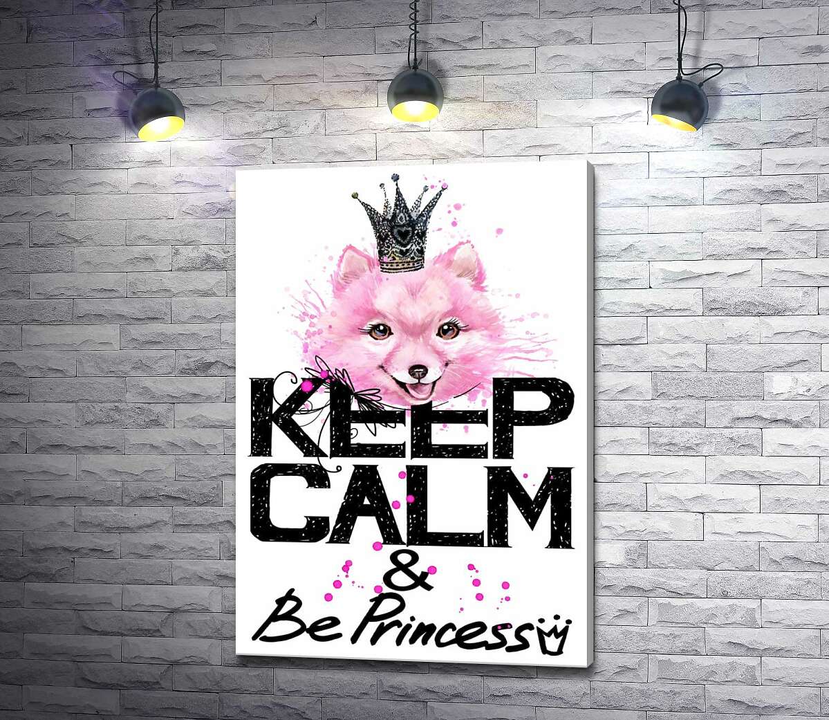 

Картина ArtPoster Розовый померанский шпиц с ажурной короной над надписью "keep calm and be princess" 50x73 см Модуль №1