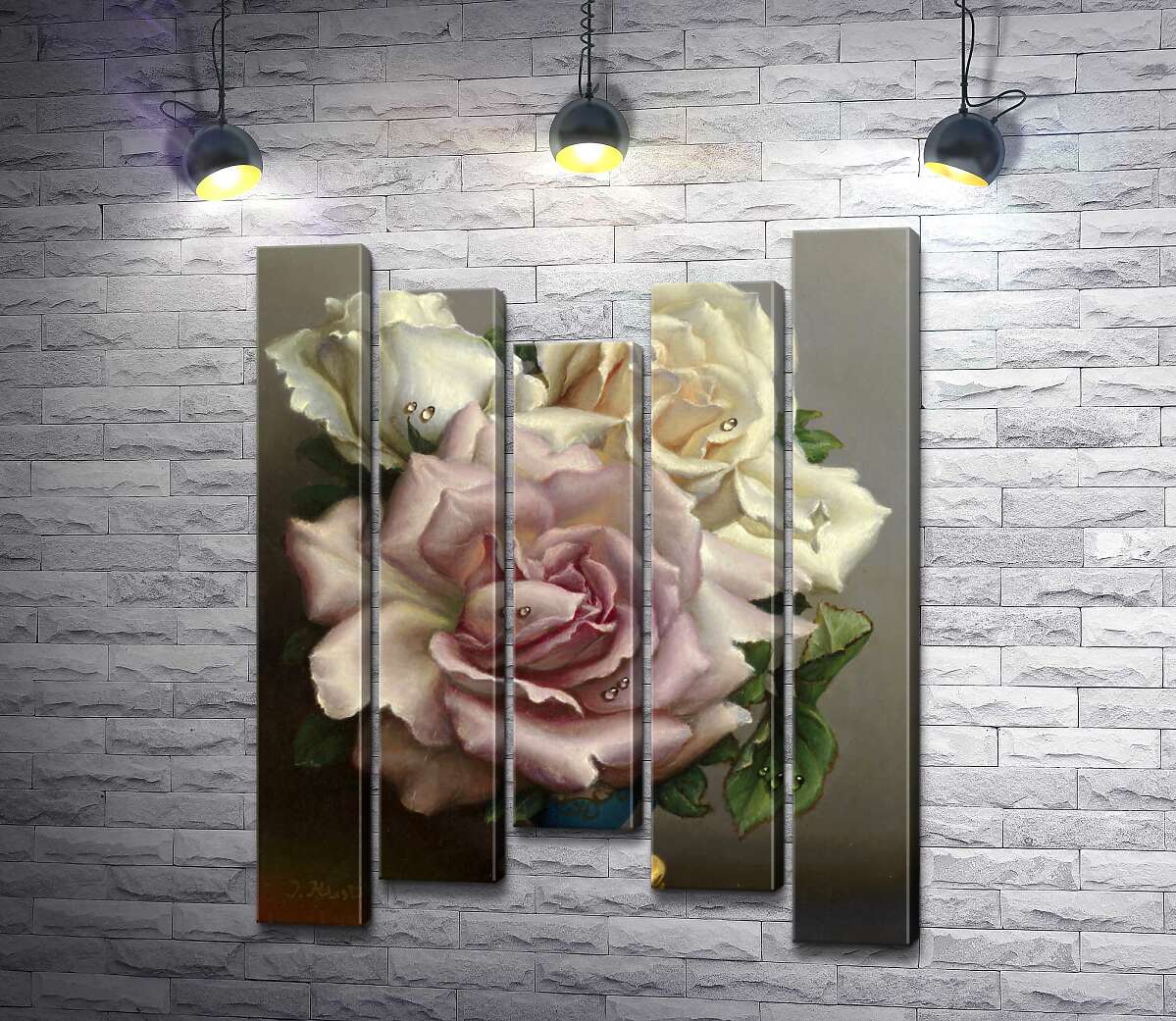 

Модульная картина ArtPoster Белые и розовые розы в синей вазе 100x125 см Модуль №28