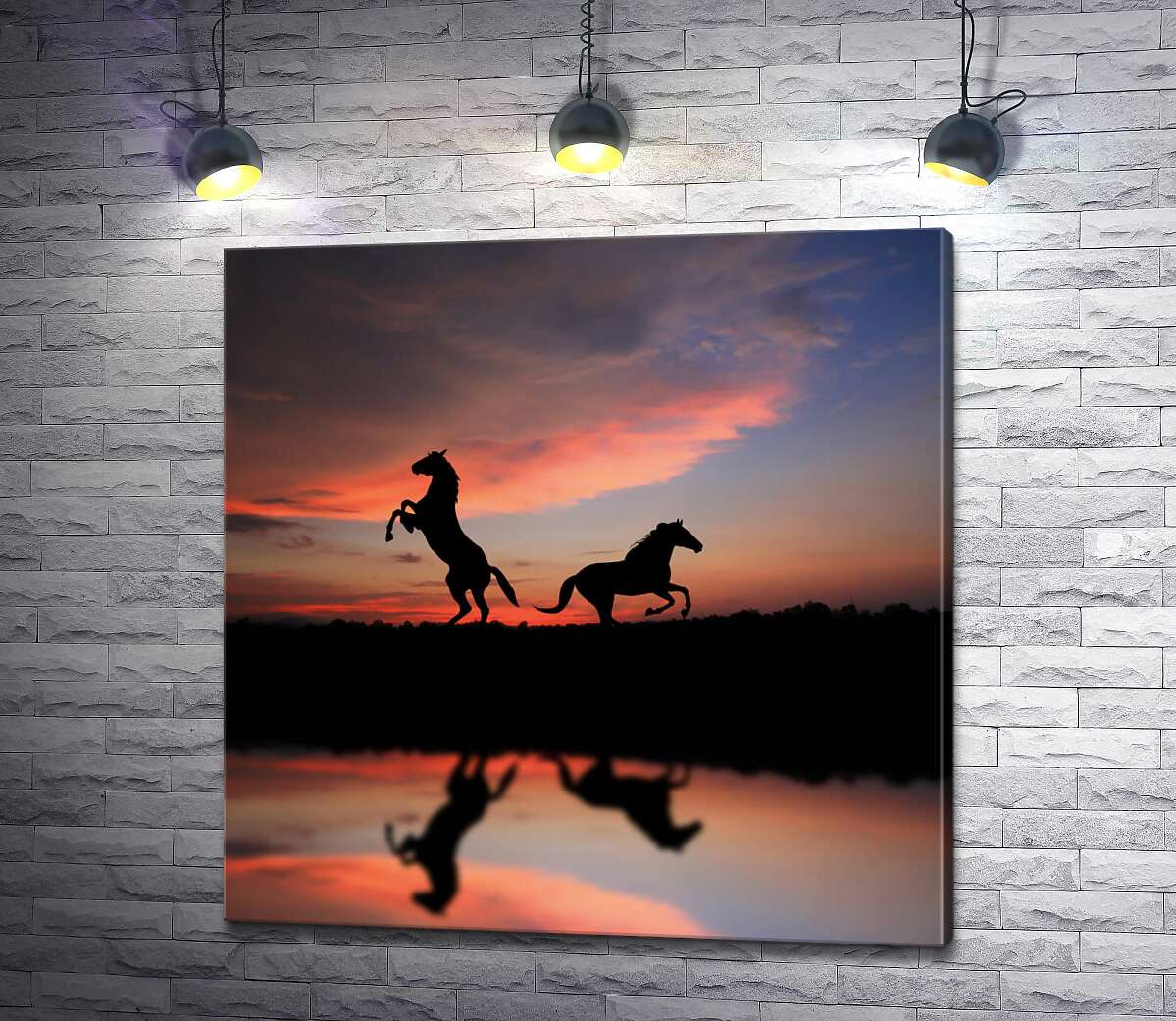 

Картина ArtPoster Силуэты благородных коней и нежный закат 100x101 см Модуль №1