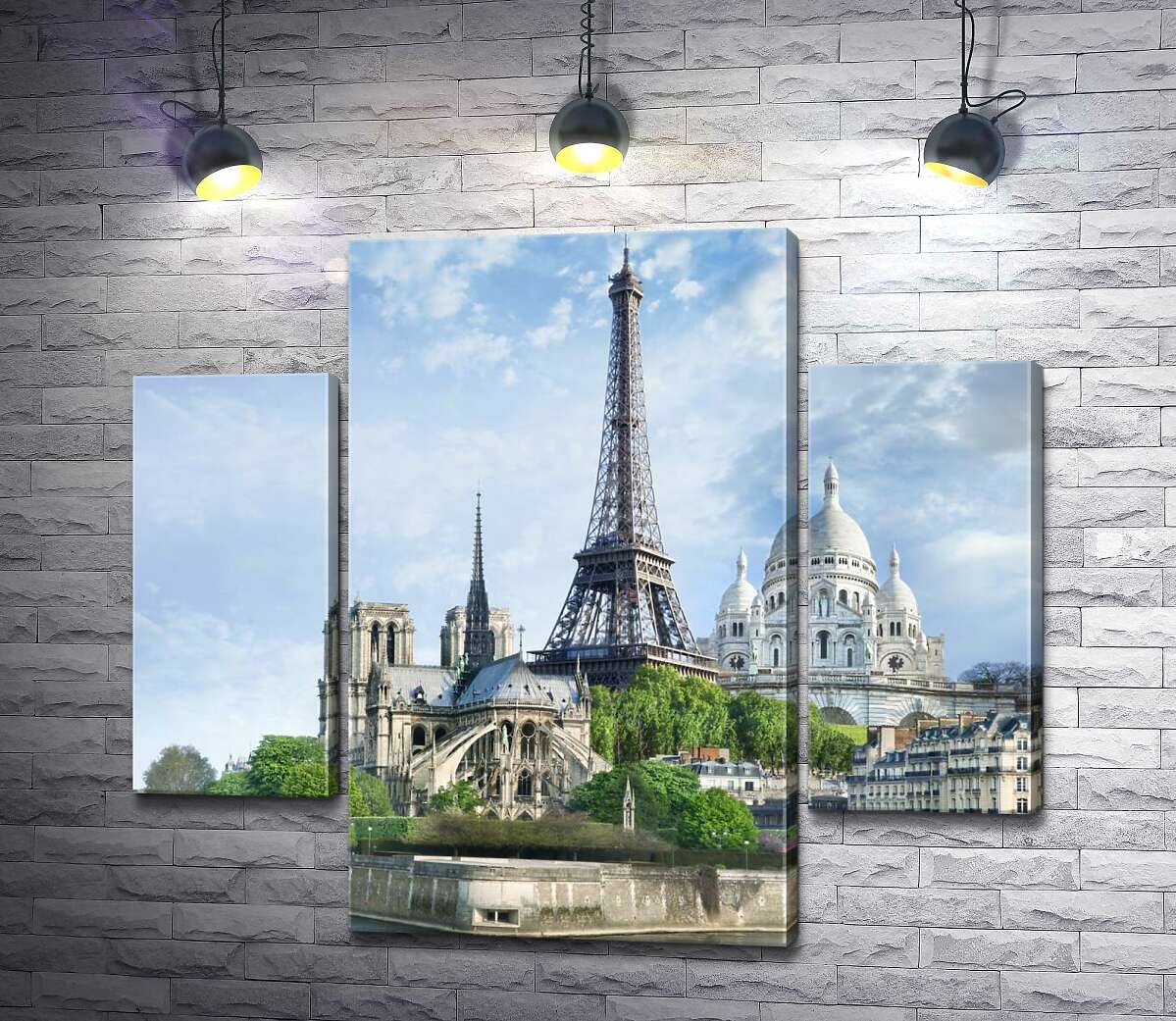 

Модульная картина ArtPoster Архитектурные произведения Парижа: Эйфелева башня (Eiffel tower), Нотр-Дам-де-Пари (Notre Dame de Paris), базилика Сакре-Кер (Basilique du Sacre Cœur) 80x70 см Модуль №7