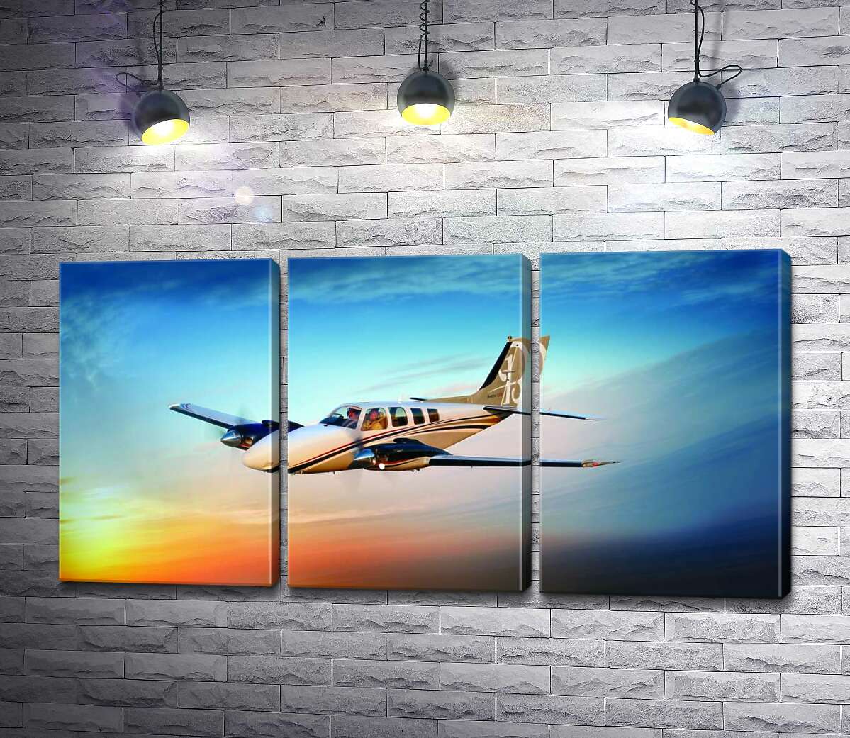 

Модульная картина ArtPoster Американский самолет Beechcraft Bonanza среди горящего запада 102x52 см Модуль №11