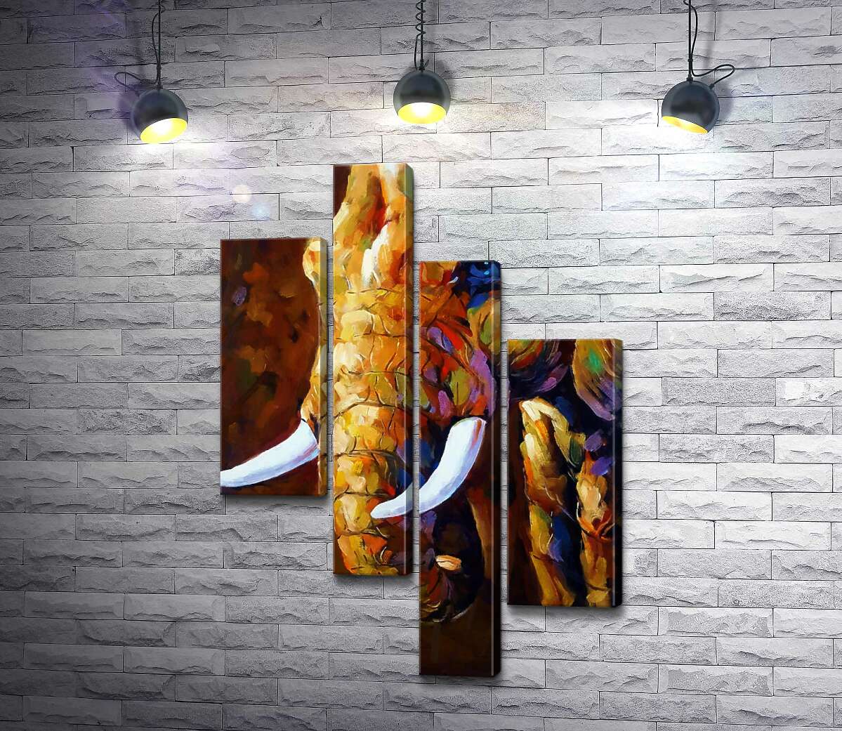 

Модульная картина ArtPoster Белоснежные бивни в цветном силуэте слона 130x195 см Модуль №20