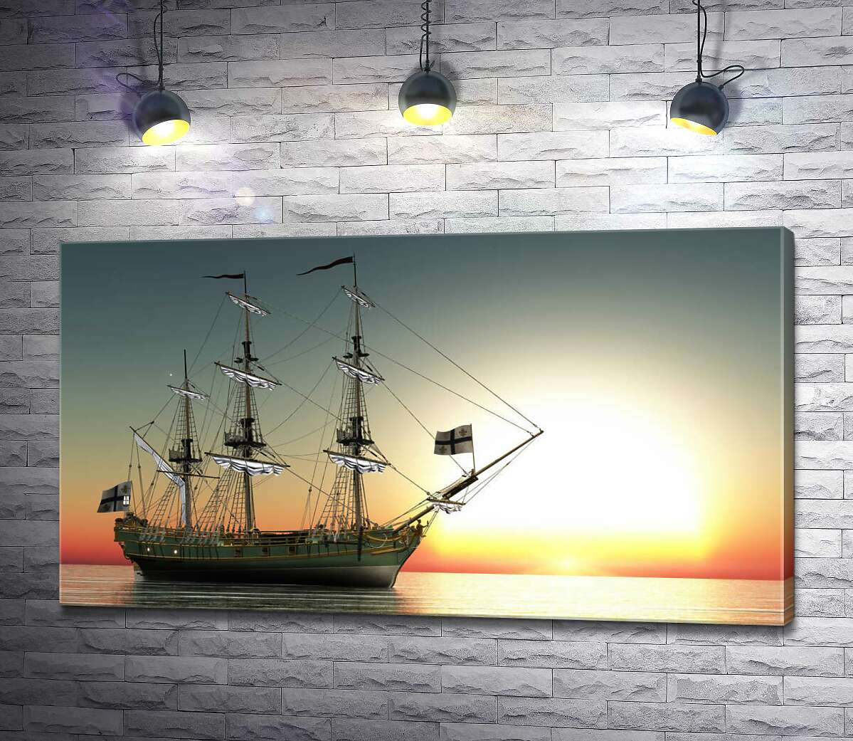 

Картина ArtPoster Старинный парусный фрегат идет мимо вечернего солнца 130x73 см Модуль №1