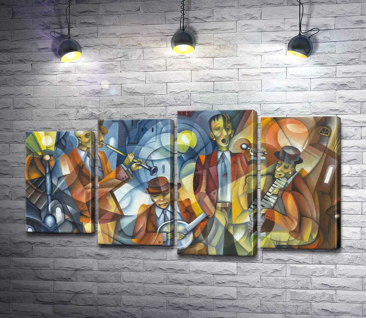 

Модульная картина ArtPoster Абстрактные силуэты музыкантов растворяются на фоне улицы 100x54 см Модуль №21