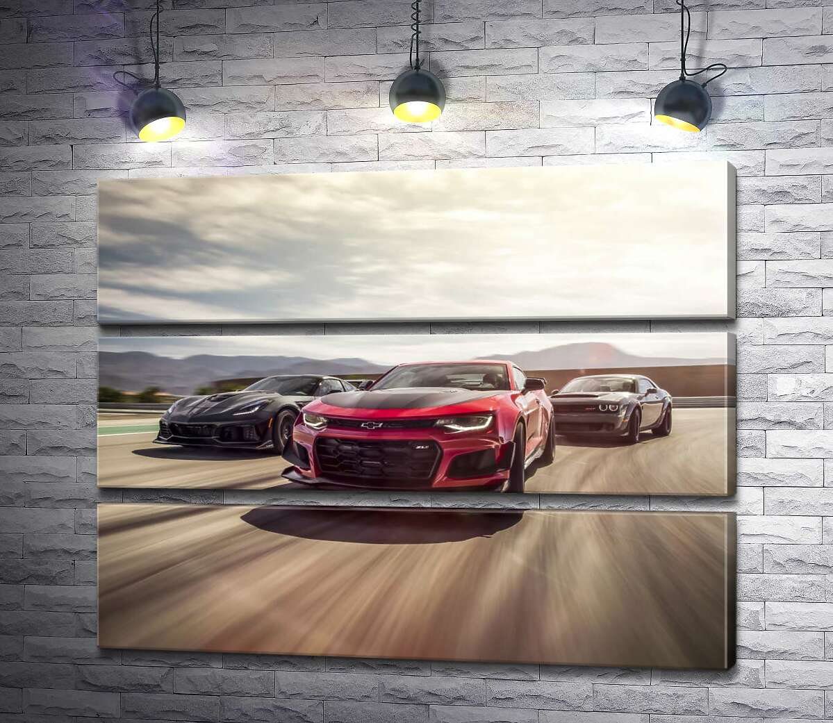 

Модульная картина ArtPoster Chevrolet Camaro ZL1 едет во главе спортивных автомобилей 78x60 см Модуль №13