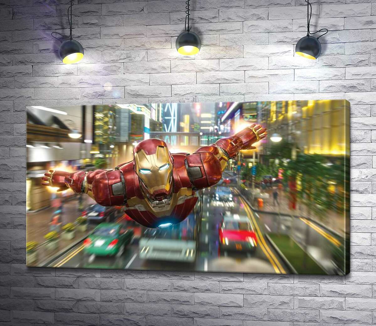 

Картина ArtPoster Супергерой Железный человек (Iron Man) летит над дорогой мегаполиса 130x73 см Модуль №1