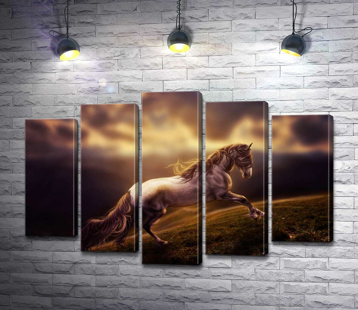 

Модульная картина ArtPoster Белая лошадь скачет по изумрудной горной траве 130x87 см Модуль №26