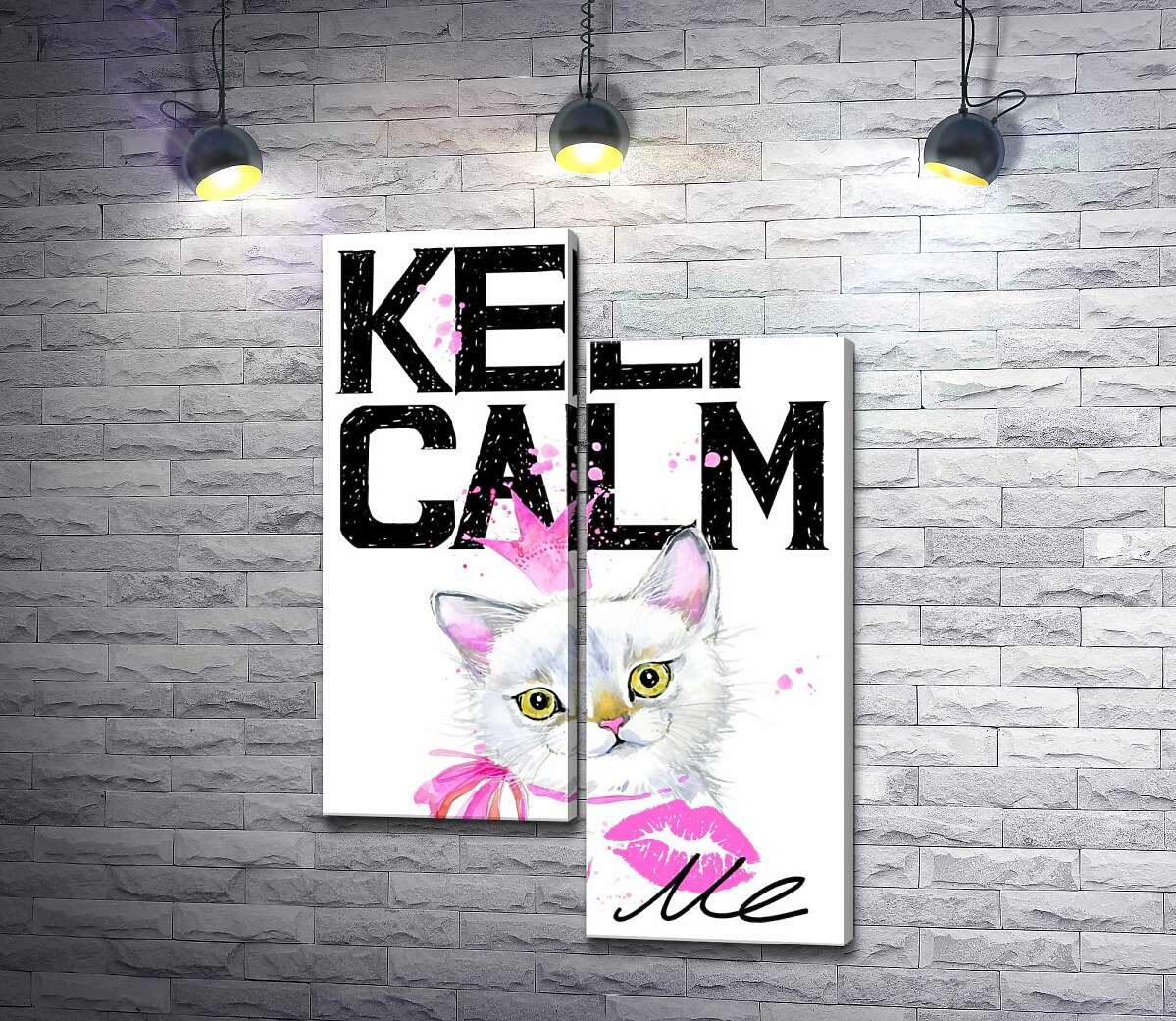 

Модульная картина ArtPoster Белая кошка-принцесса среди надписи "keep calm and kiss me" 100x147 см Модуль №5