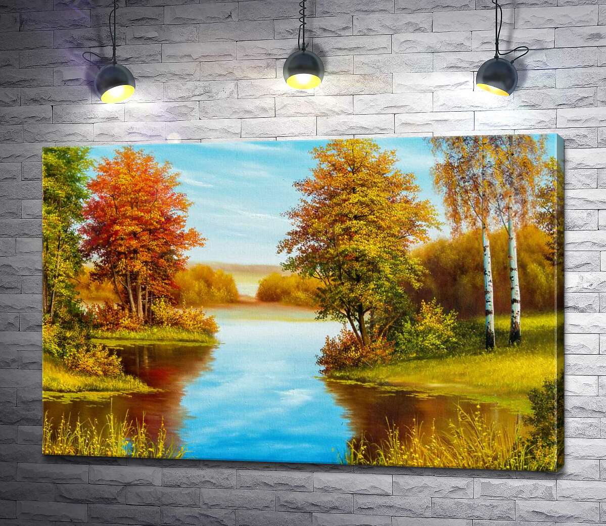 

Картина ArtPoster Теплый осенний день на берегу лесной реки 130x86 см Модуль №1