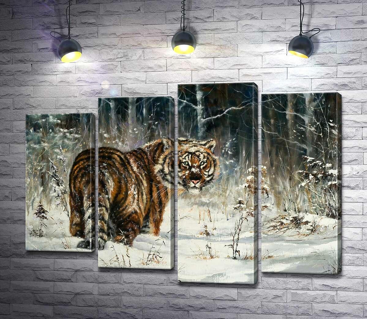 

Модульная картина ArtPoster Амурский тигр стоит на заснеженной лужайке 100x74 см Модуль №21