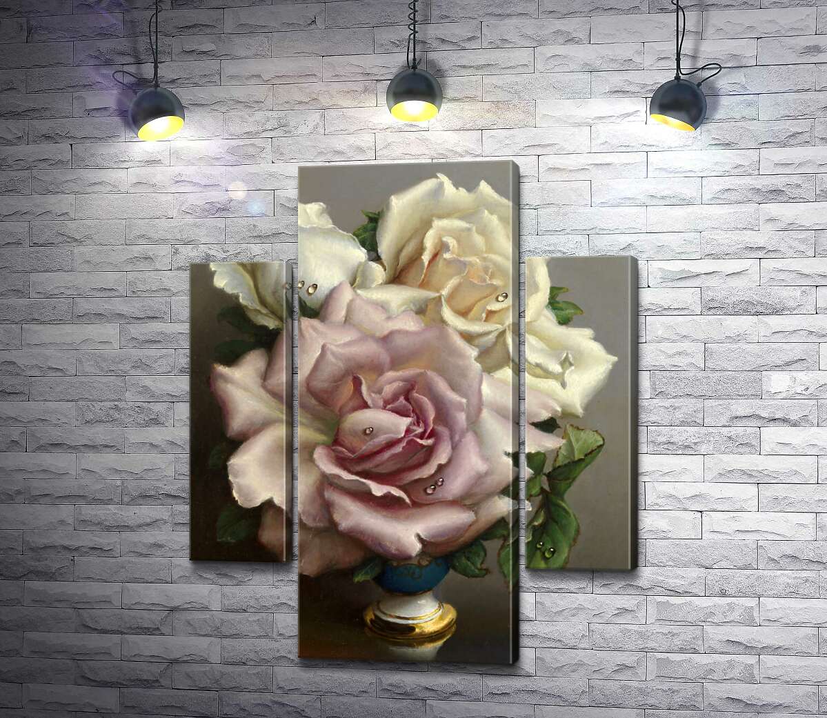 

Модульная картина ArtPoster Белые и розовые розы в синей вазе 100x125 см Модуль №7