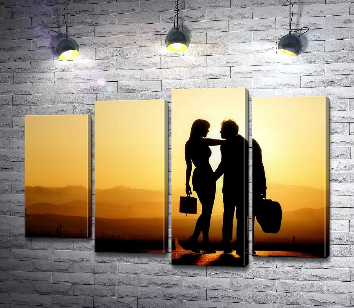 

Модульная картина ArtPoster Ажурные силуэты влюбленной пары на фоне вечерних гор 132x88 см Модуль №21