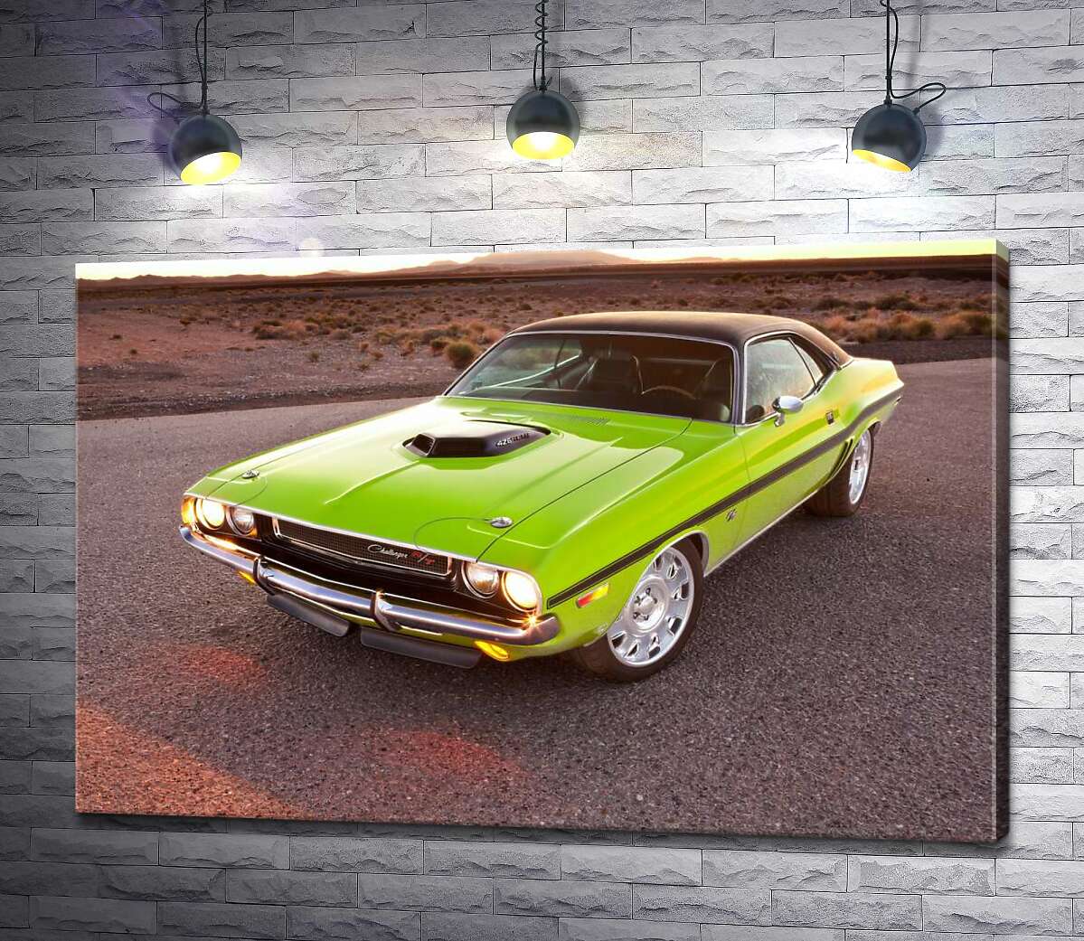 

Картина ArtPoster Яркий автомобиль Dodge Challenger на дороге среди пустыни 130x86 см Модуль №1