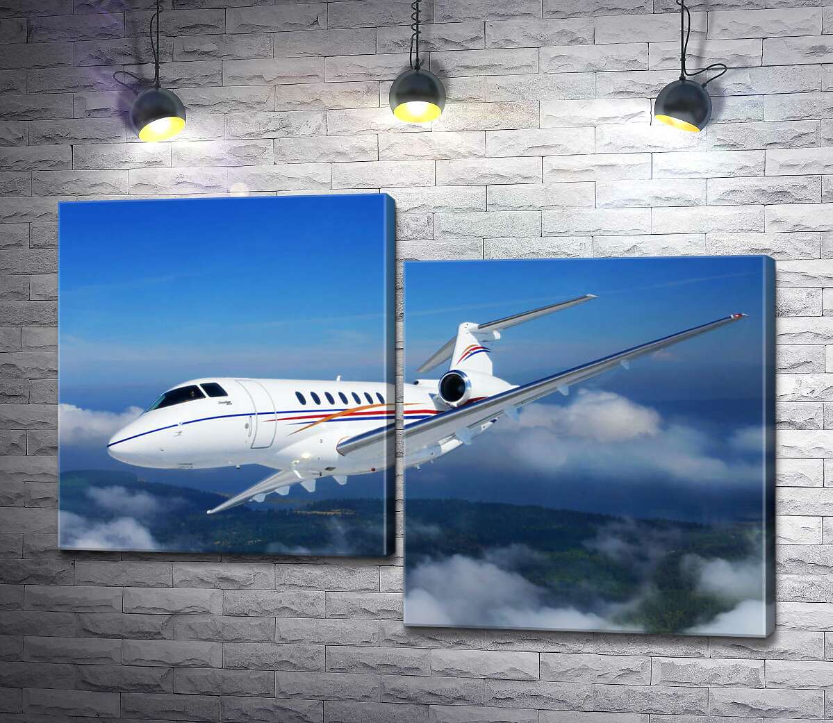 

Модульная картина ArtPoster Американский корпоративный самолет Hawker 400 поднялся в небо 130x88 см Модуль №5