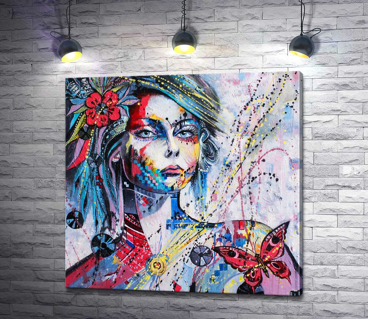 

Картина ArtPoster Спокойное выражение лица девушки, украшенной пестрыми узорами 100x97 см Модуль №1
