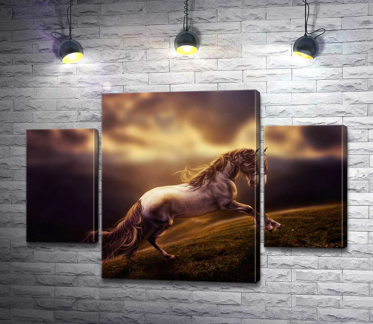 

Модульная картина ArtPoster Белая лошадь скачет по изумрудной горной траве 80x54 см Модуль №7