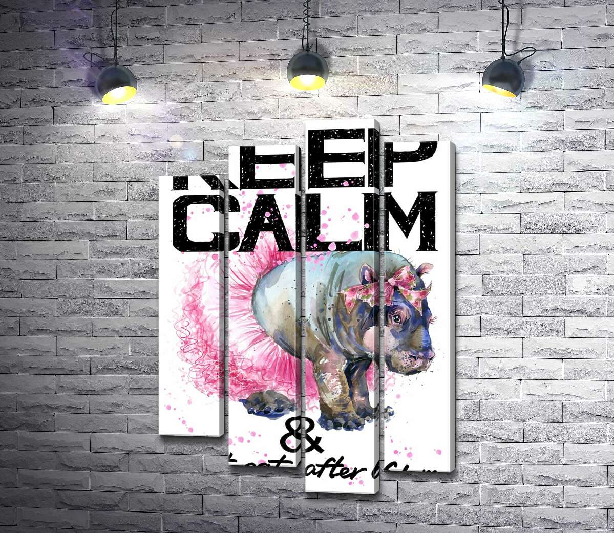 

Модульная картина ArtPoster Бегемот балерина среди надписи "keep calm and don't eat after 6 p.m." 132x192 см Модуль №21