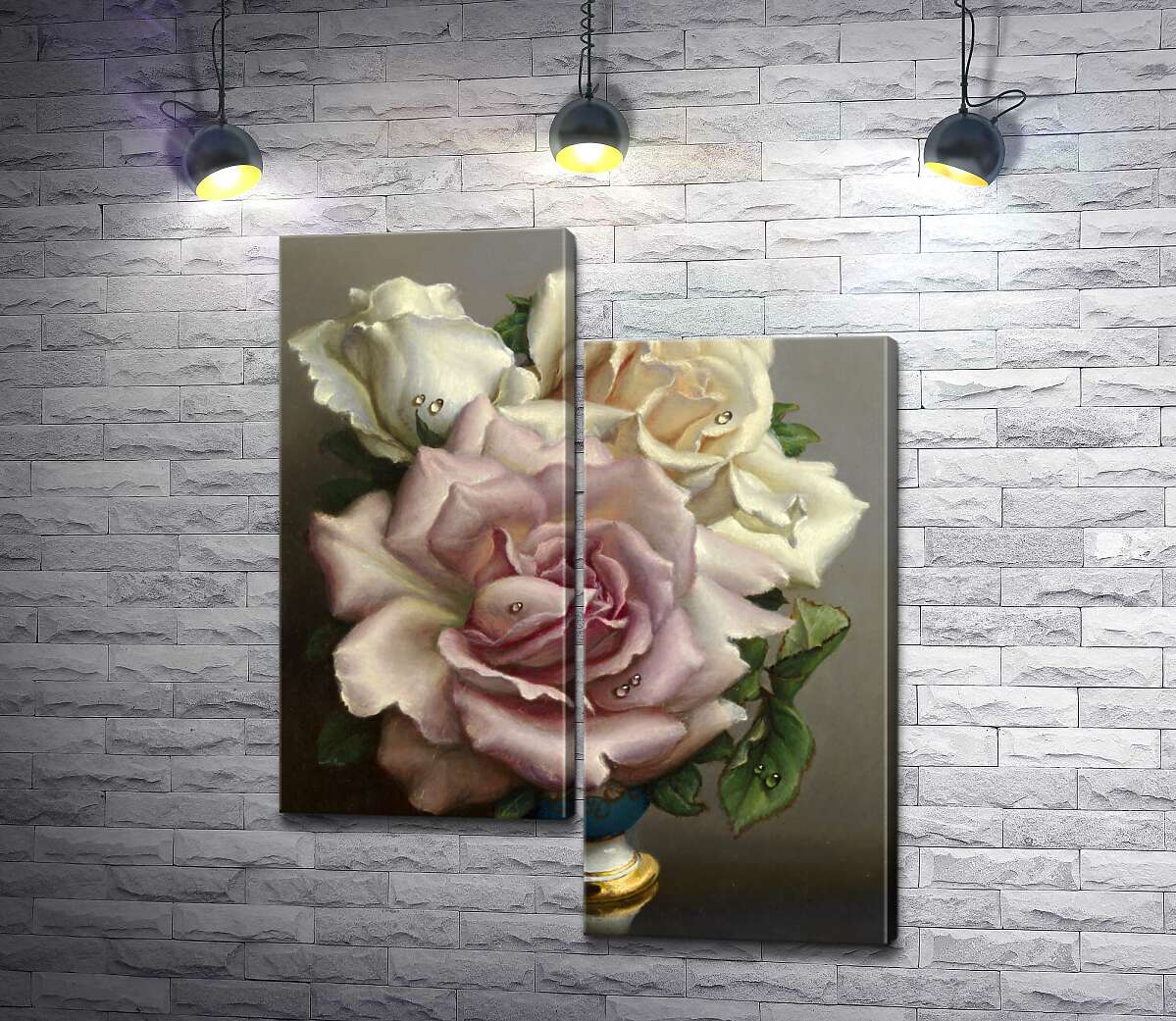 

Модульная картина ArtPoster Белые и розовые розы в синей вазе 50x63 см Модуль №5