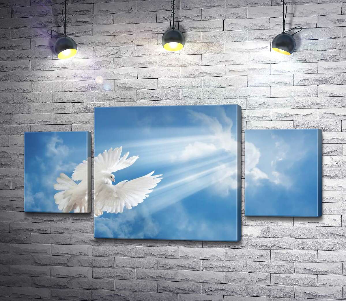 

Модульная картина ArtPoster Белокрылый голубь в лучах солнца поднимается в небо 100x53 см Модуль №7