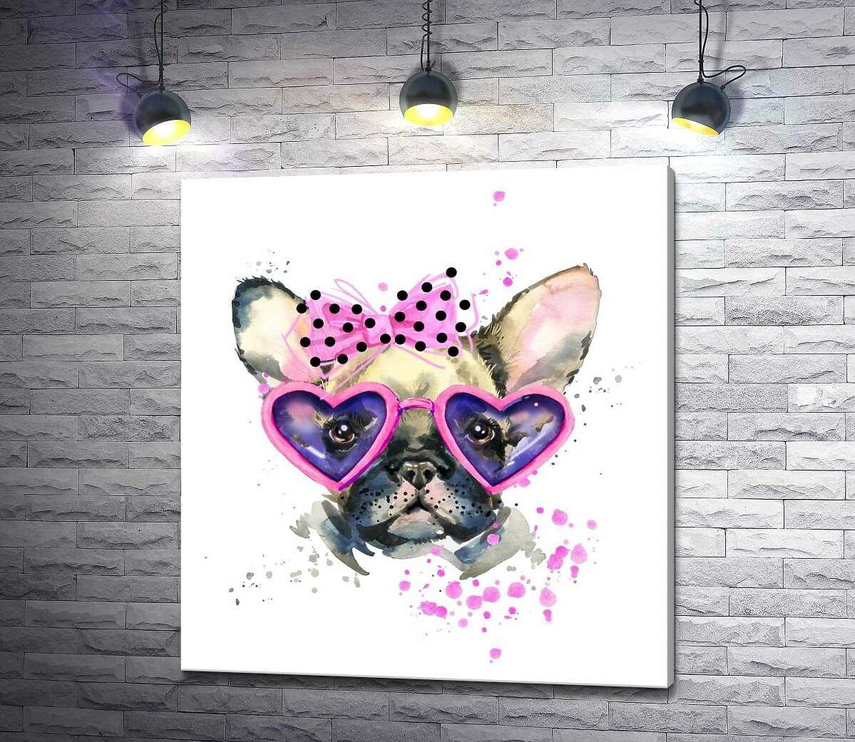 

Картина ArtPoster Розовые очки-сердечки на морде французского бульдога 100x109 см Модуль №1