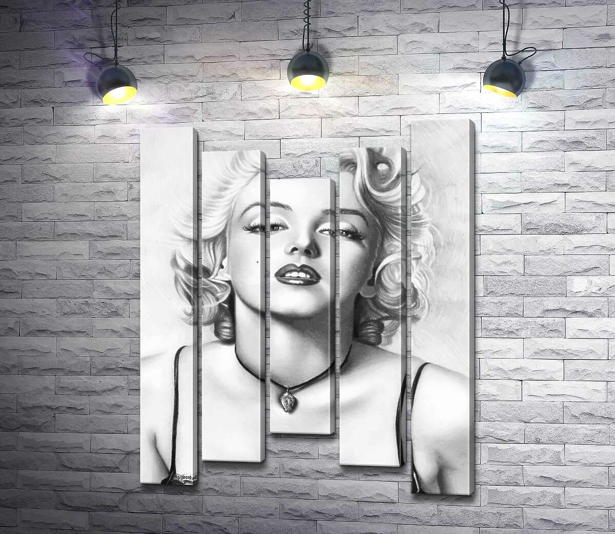 

Модульная картина ArtPoster Выдающаяся актриса Мэрилин Монро (Marilyn Monroe) с хрупким кулоном на шее 130x171 см Модуль №28