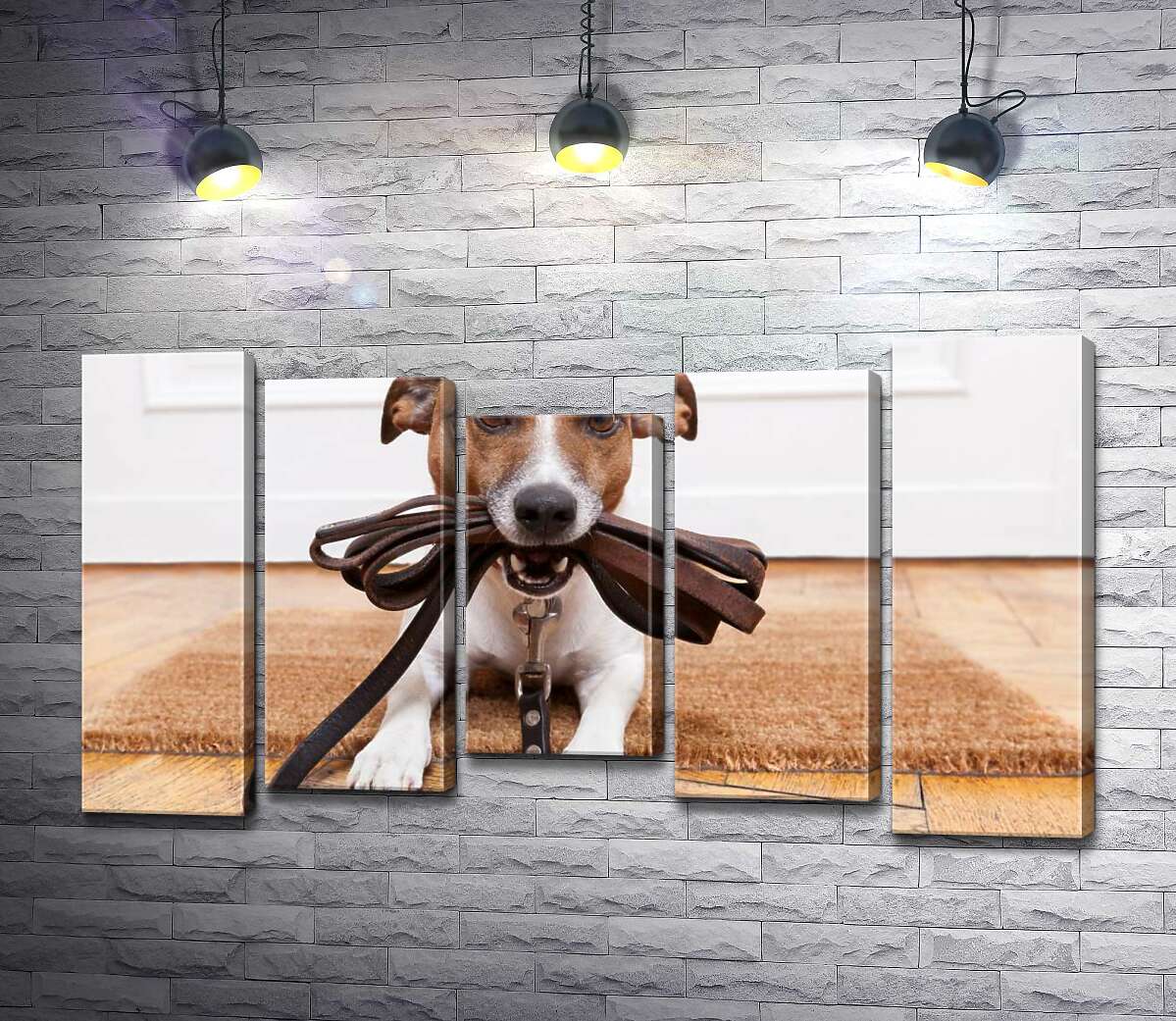 

Модульная картина ArtPoster Джек-рассел-терьер с поводком в зубах, готовый к прогулке 130x74 см Модуль №28
