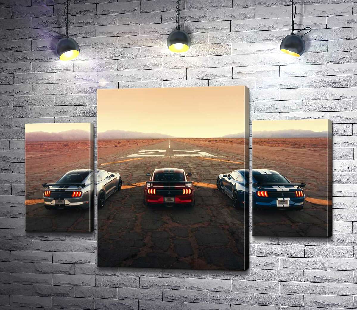 

Модульная картина ArtPoster Гоночные автомобили Ford Mustang Shelby GT500 на старой дороге 131x89 см Модуль №7