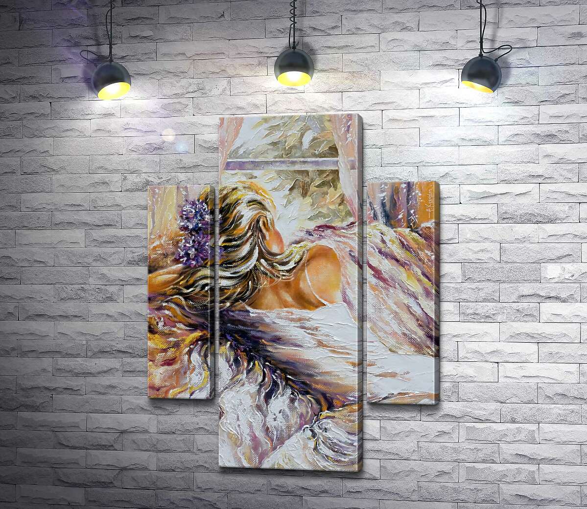 

Модульная картина ArtPoster Девушка в белом платье смотрит в окно 80x110 см Модуль №7