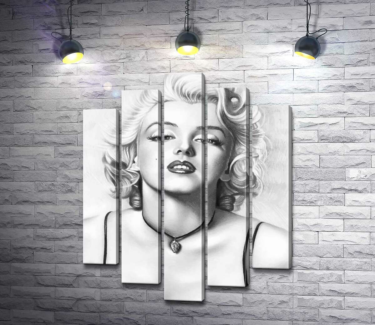 

Модульная картина ArtPoster Выдающаяся актриса Мэрилин Монро (Marilyn Monroe) с хрупким кулоном на шее 130x171 см Модуль №26