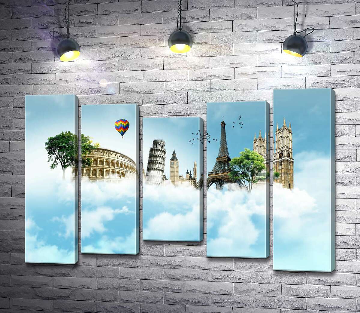 

Модульная картина ArtPoster Главные достопримечательности стран Европы в облачном пространстве 130x88 см Модуль №28