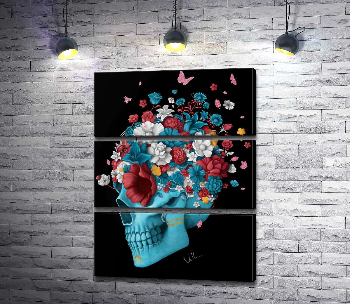 

Модульная картина ArtPoster Голубой профиль черепа, украшен разноцветными цветами 130x171 см Модуль №13