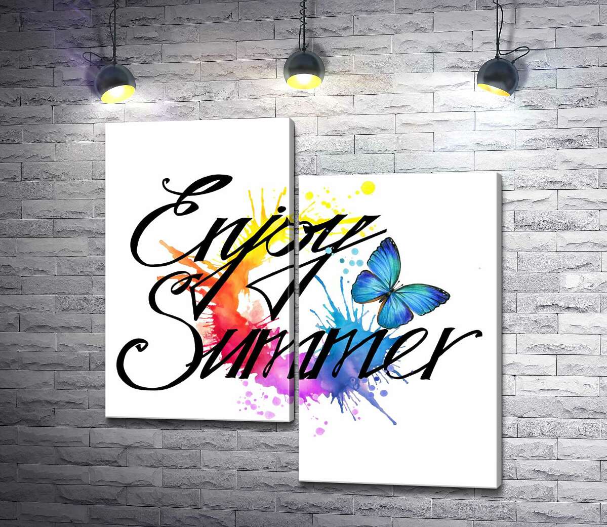 

Модульная картина ArtPoster Голубая бабочка летает среди надписи "enjoy summer" 100x100 см Модуль №5