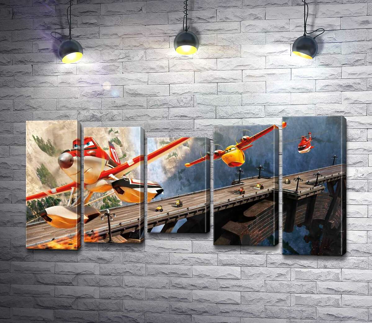 

Модульная картина ArtPoster Герои мультфильма "Самолеты" спешат на спасательную операцию 130x67 см Модуль №28