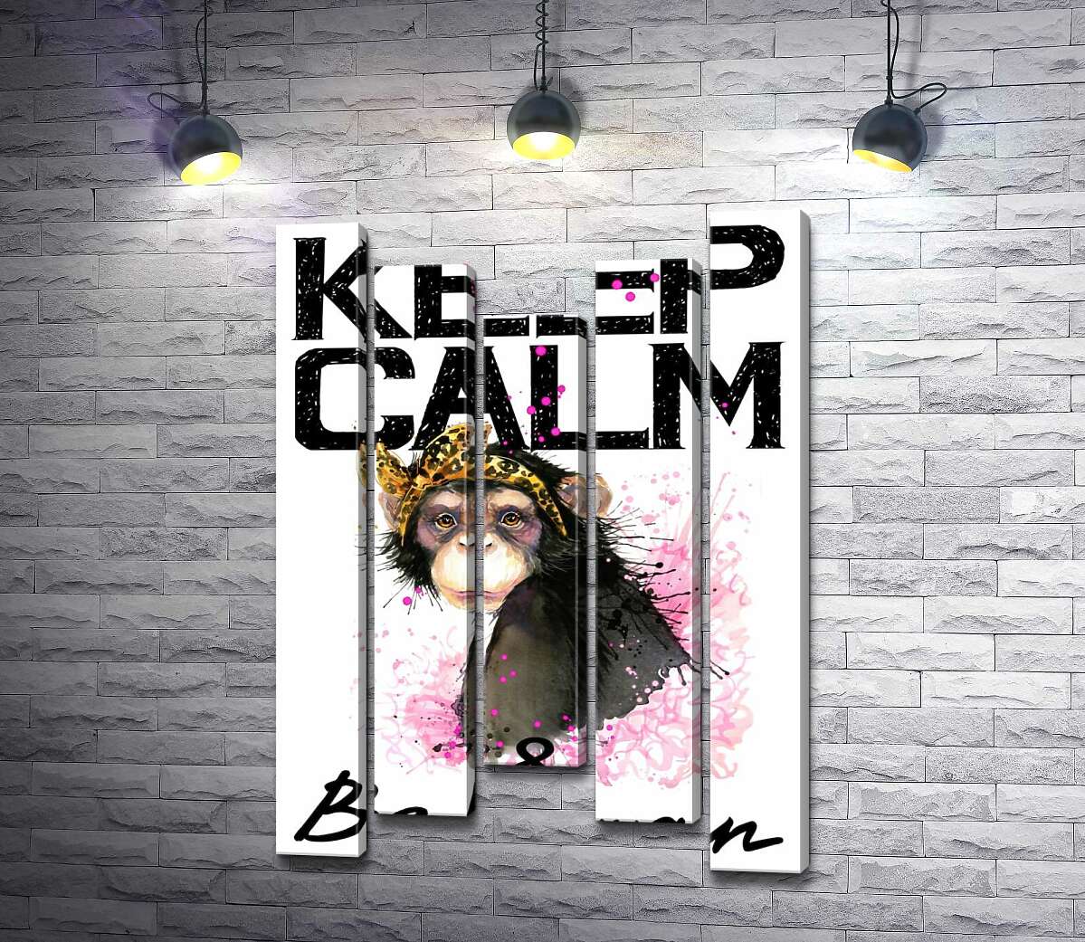

Модульная картина ArtPoster Гламурная обезьяна среди надписи "keep calm and be woman" 130x192 см Модуль №28