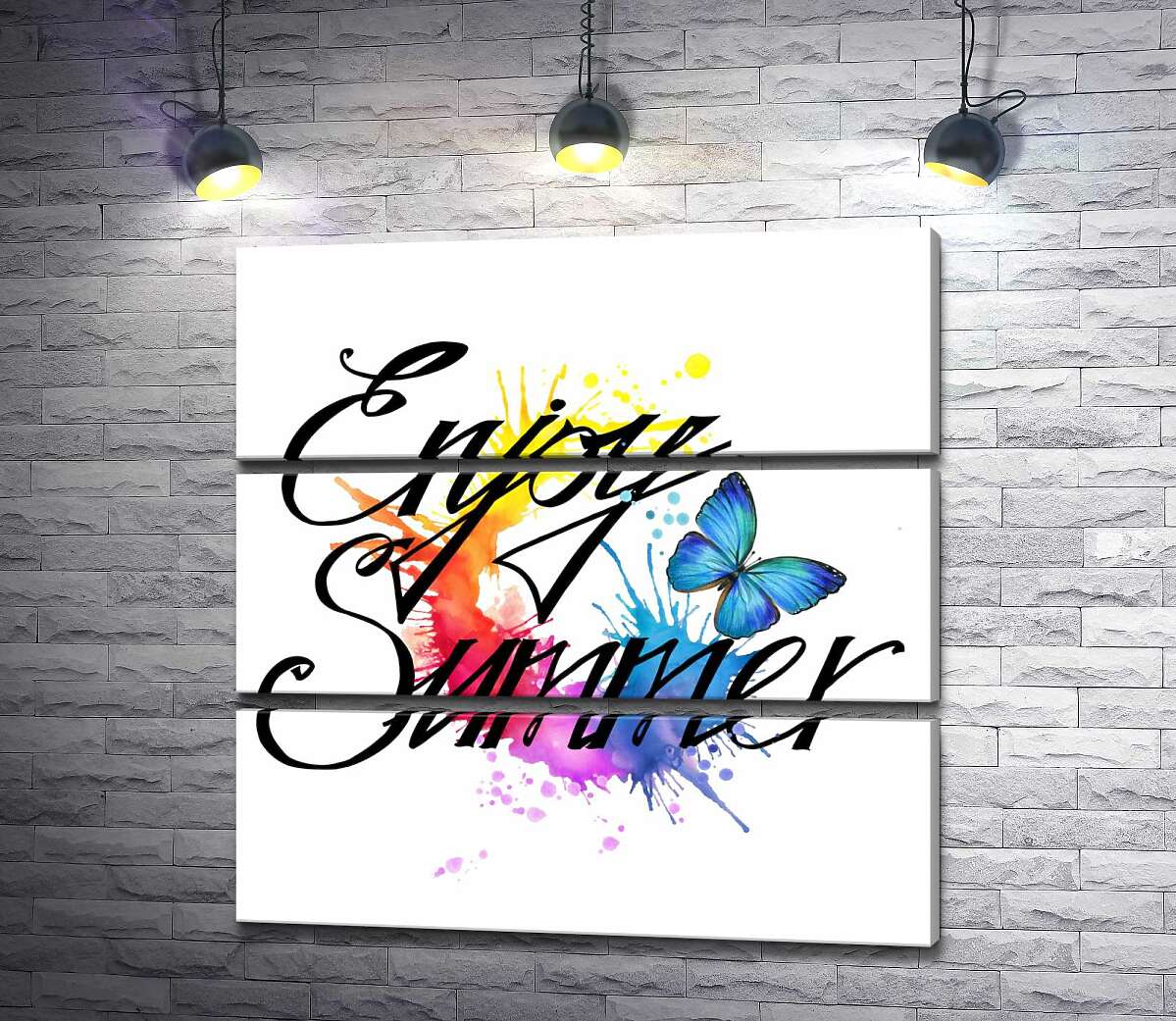 

Модульная картина ArtPoster Голубая бабочка летает среди надписи "enjoy summer" 130x132 см Модуль №13