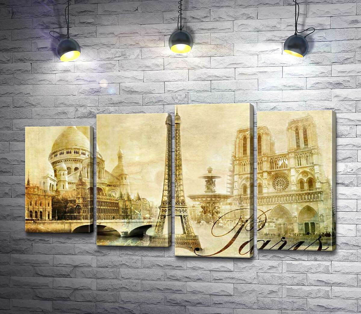 

Модульная картина ArtPoster Главные здания Парижа: Эйфелева башня (Eiffel tower), Нотр-Дам-де-Пари (Notre dame de Paris) и базилика Сакре-Кер (Basilique du Sacre Cœur) 100x59 см Модуль №21