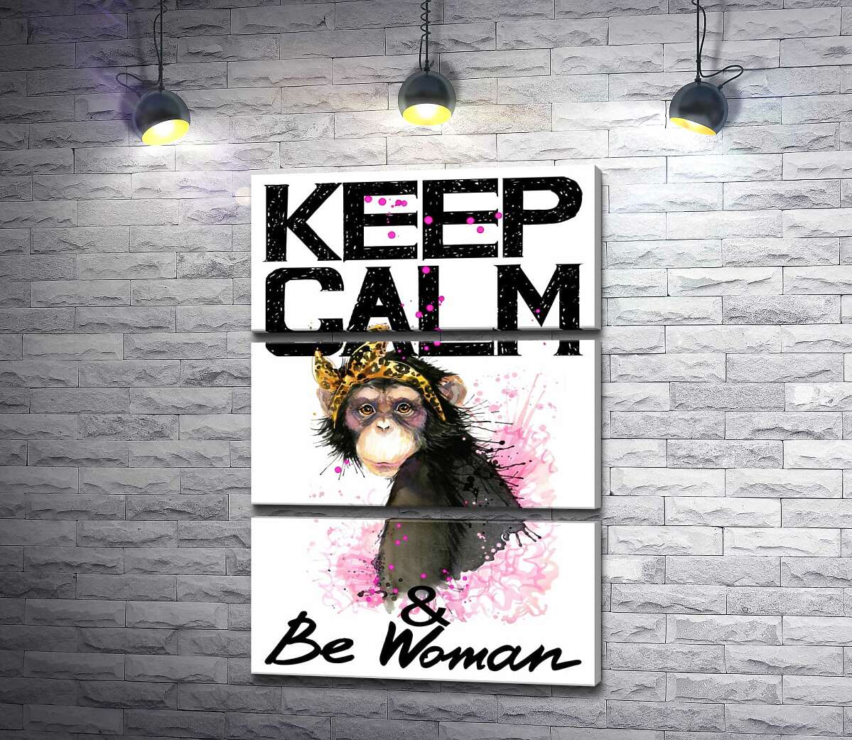 

Модульная картина ArtPoster Гламурная обезьяна среди надписи "keep calm and be woman" 50x75 см Модуль №13