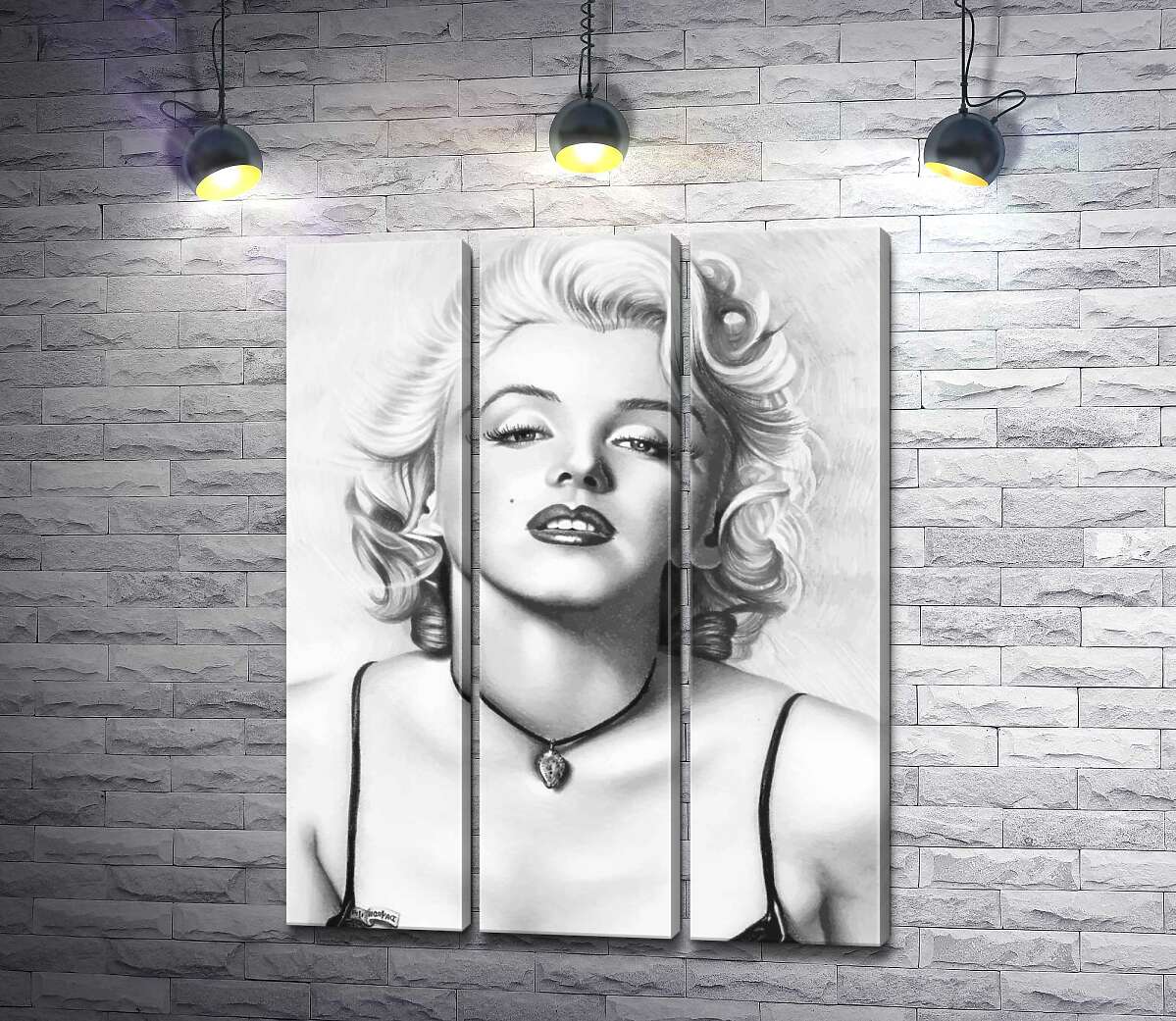 

Модульная картина ArtPoster Выдающаяся актриса Мэрилин Монро (Marilyn Monroe) с хрупким кулоном на шее 60x78 см Модуль №11