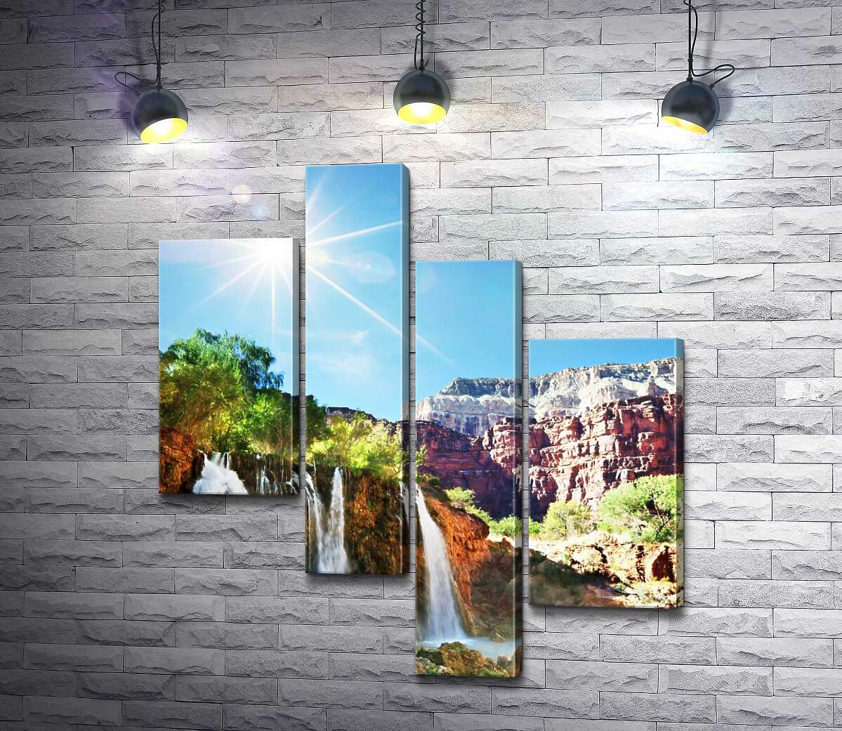 

Модульная картина ArtPoster Высушенные солнцем скалы возвышаются над водопадом с питательной влагой 100x113 см Модуль №20