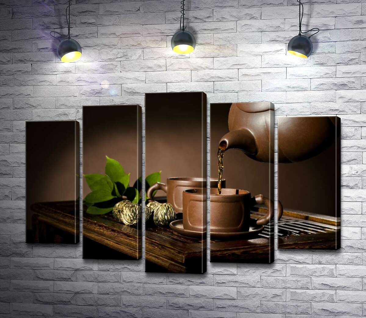 

Модульная картина ArtPoster Горячий травяной чай наполняет стилизованные чашки 130x90 см Модуль №26