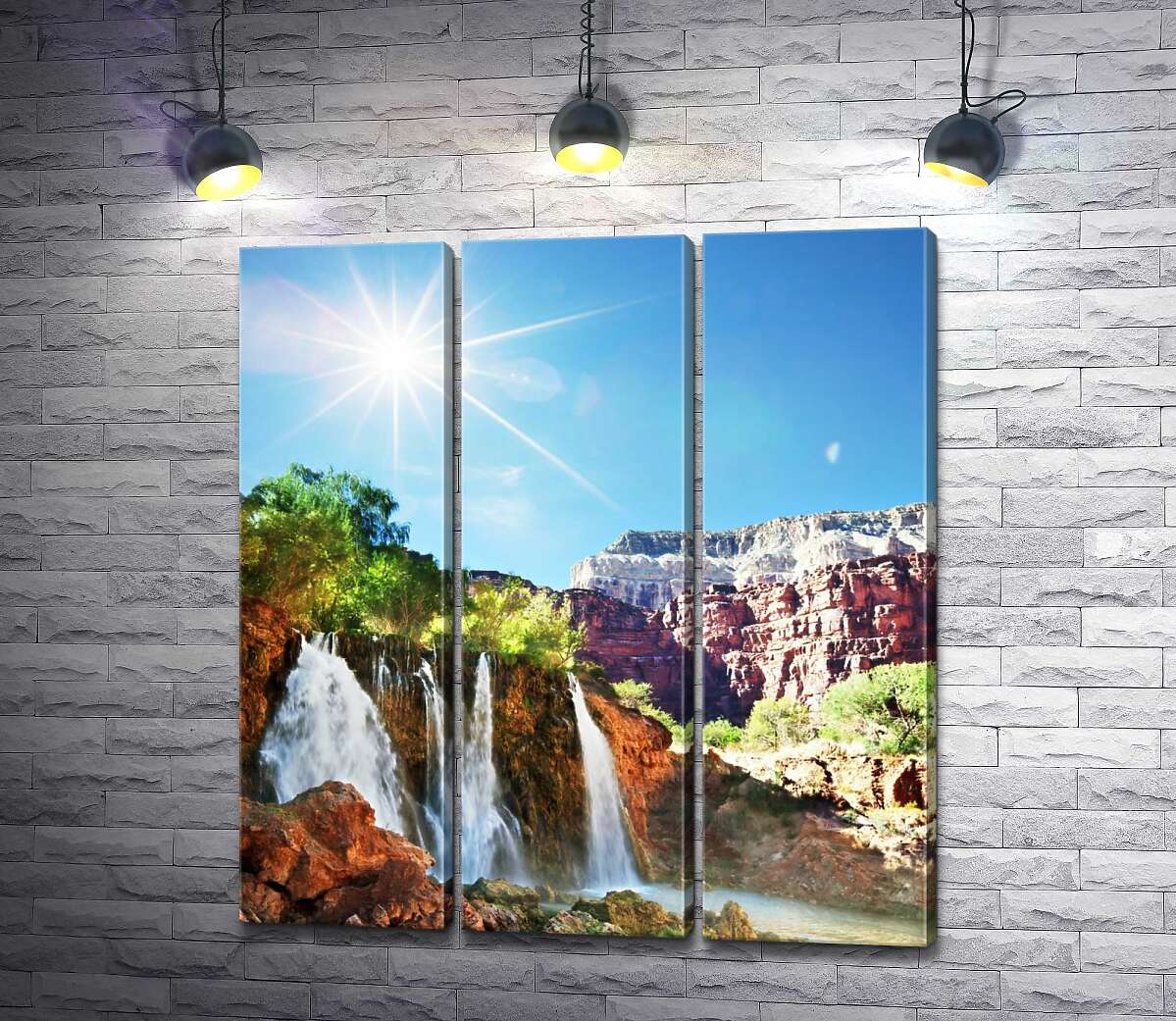 

Модульная картина ArtPoster Высушенные солнцем скалы возвышаются над водопадом с питательной влагой 102x112 см Модуль №11