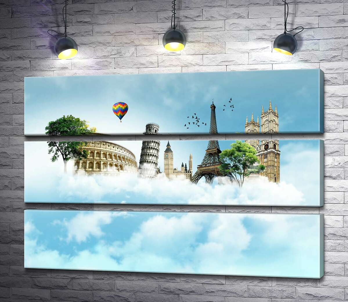 

Модульная картина ArtPoster Главные достопримечательности стран Европы в облачном пространстве 90x60 см Модуль №13