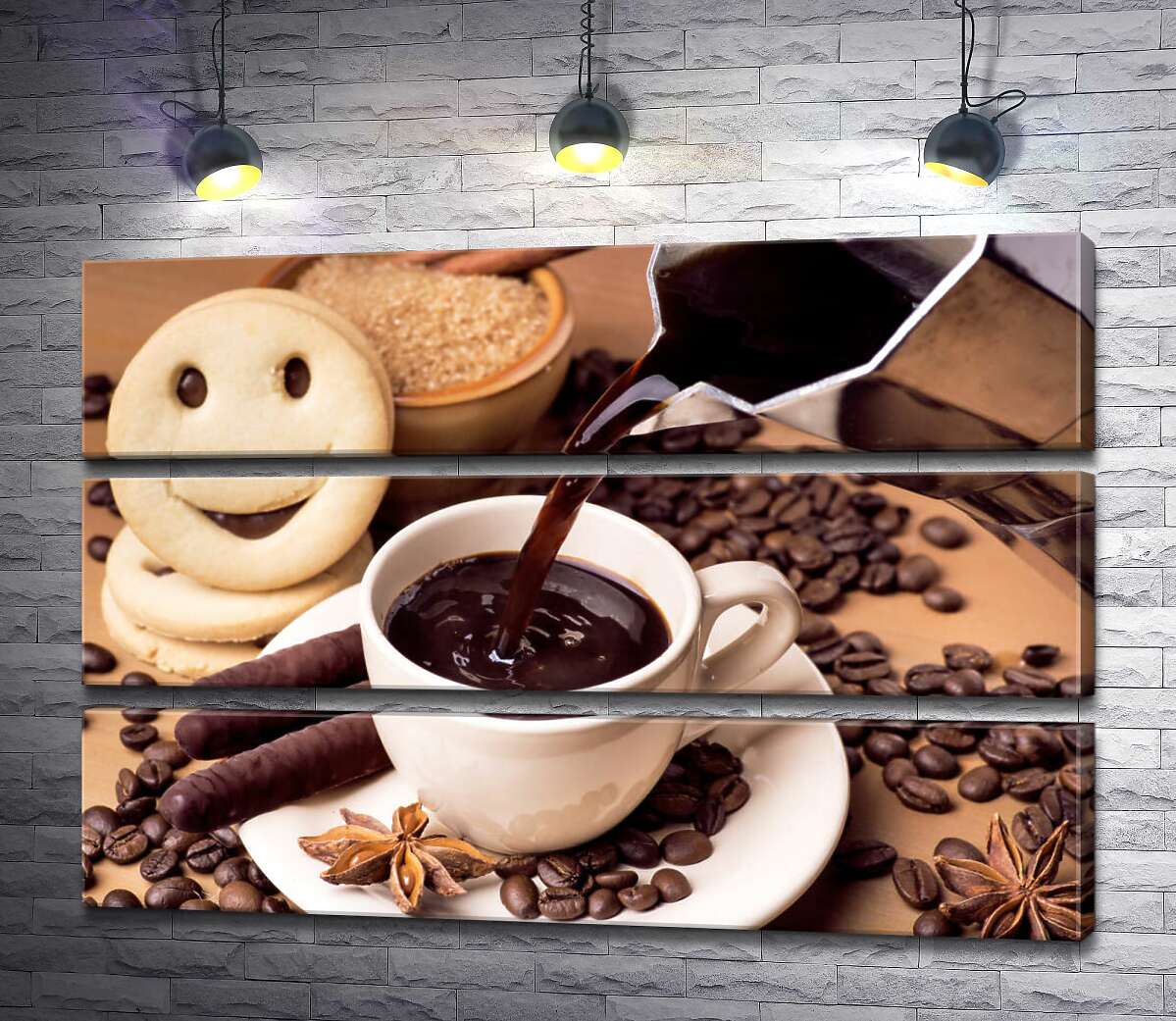 

Модульная картина ArtPoster Густой кофе с шоколадными палочками и печеньем смайликами 100x69 см Модуль №13