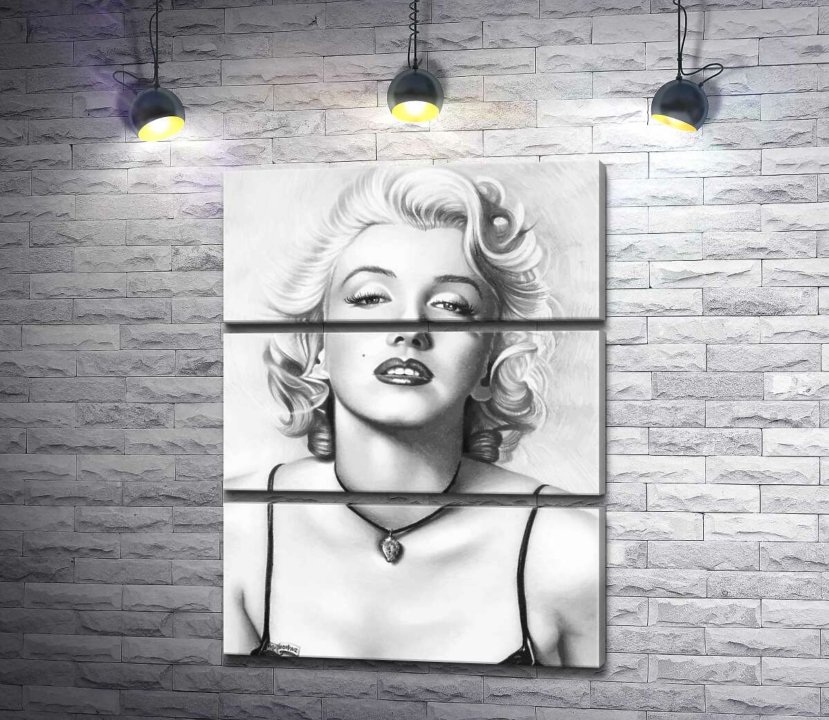 

Модульная картина ArtPoster Выдающаяся актриса Мэрилин Монро (Marilyn Monroe) с хрупким кулоном на шее 130x171 см Модуль №13