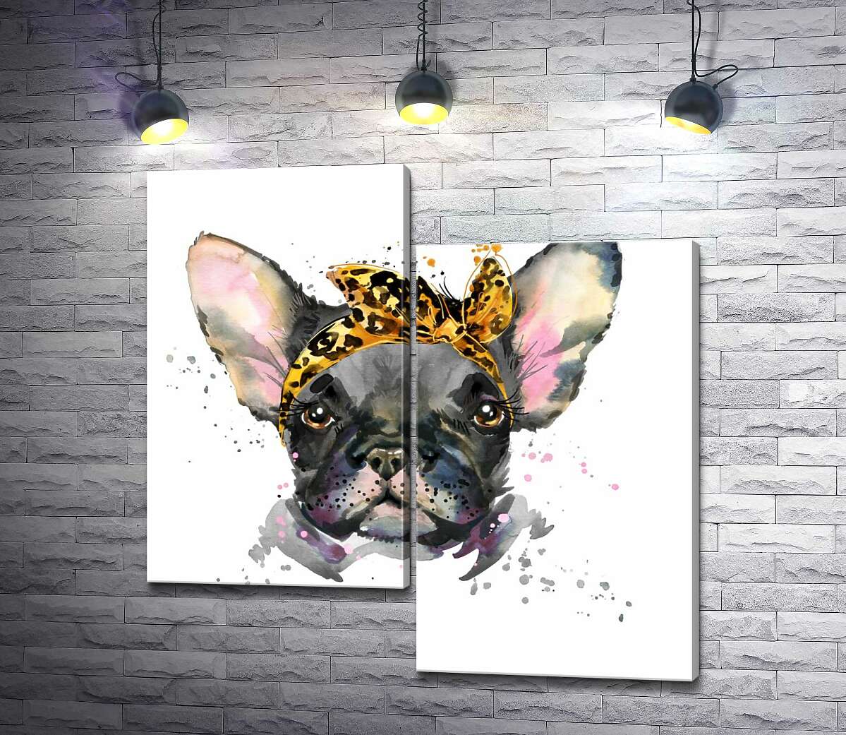 

Модульная картина ArtPoster Гламурная девочка бульдог в повязке с леопардовым принтом 100x100 см Модуль №5