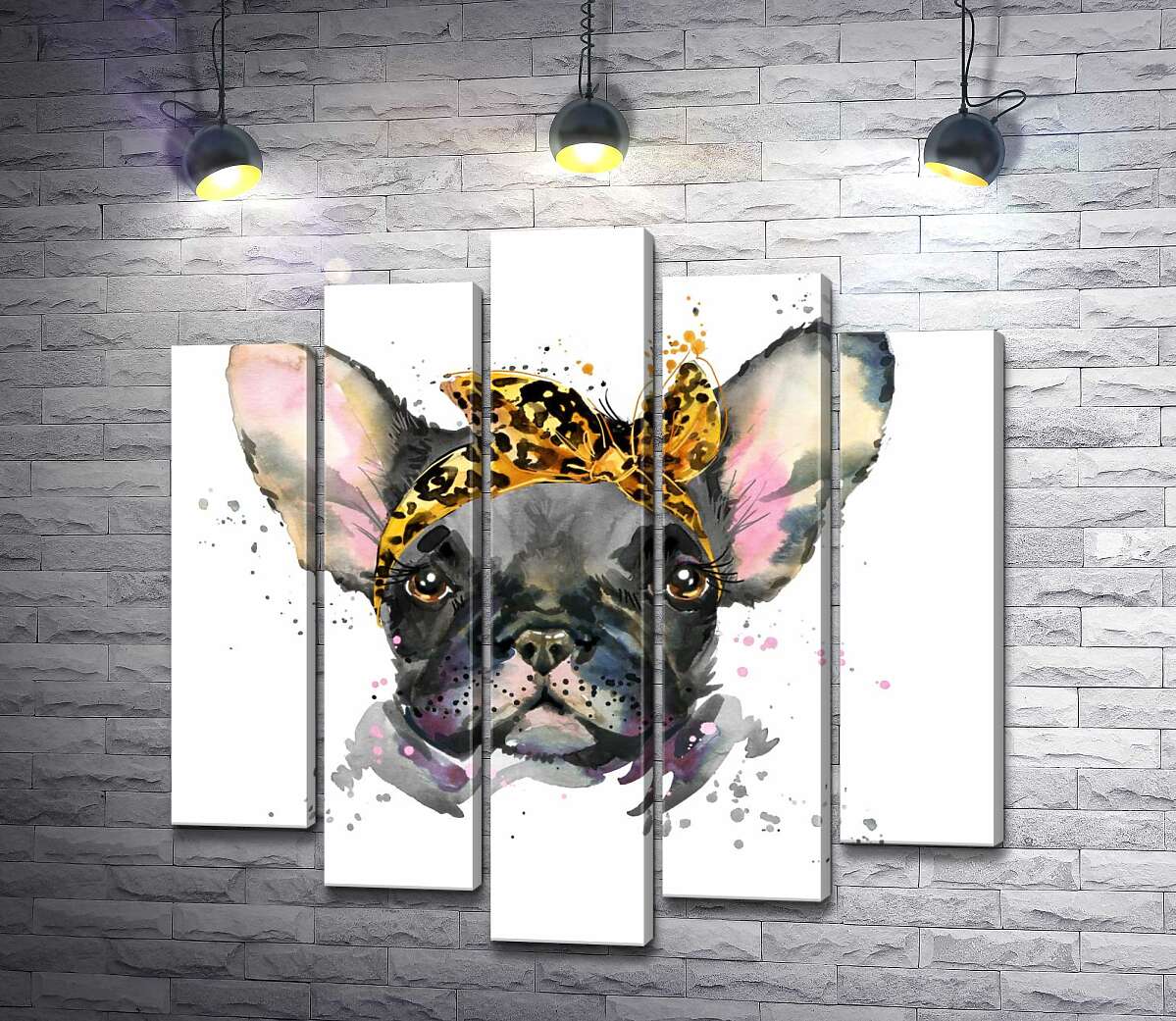 

Модульная картина ArtPoster Гламурная девочка бульдог в повязке с леопардовым принтом 100x100 см Модуль №26