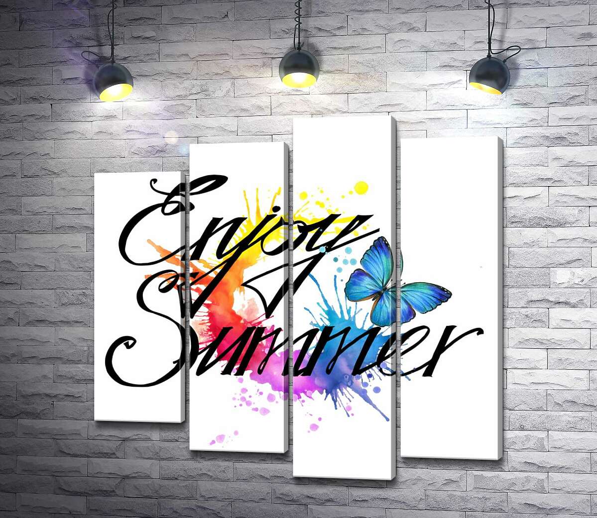 

Модульная картина ArtPoster Голубая бабочка летает среди надписи "enjoy summer" 132x131 см Модуль №21