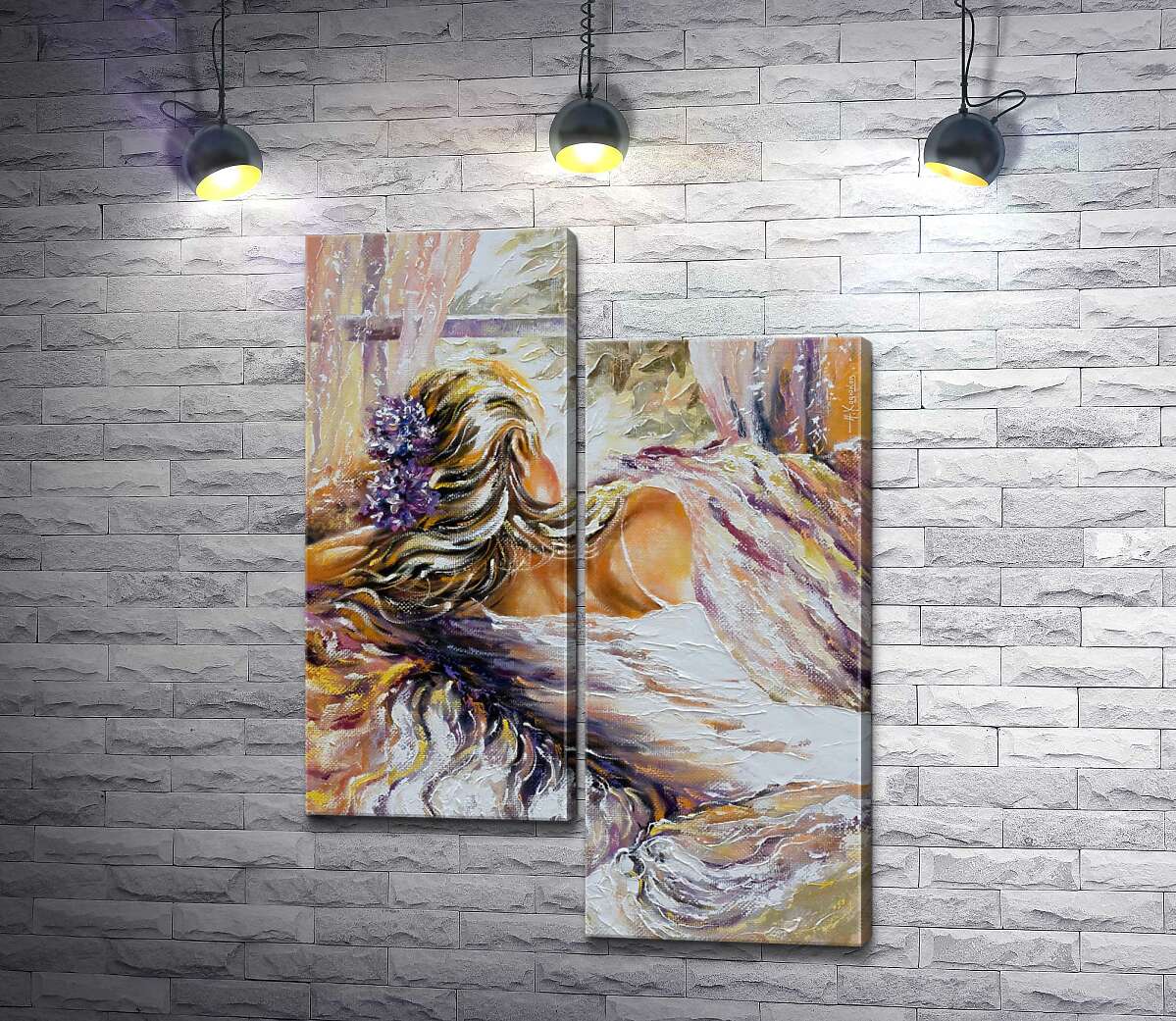

Модульная картина ArtPoster Девушка в белом платье смотрит в окно 50x69 см Модуль №5