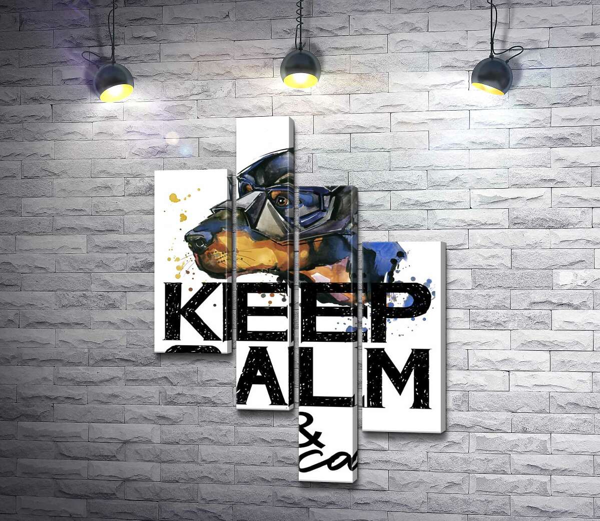 

Модульная картина ArtPoster Доберман в маске Бэтмена среди надписи "keep calm and be cool" 100x147 см Модуль №20